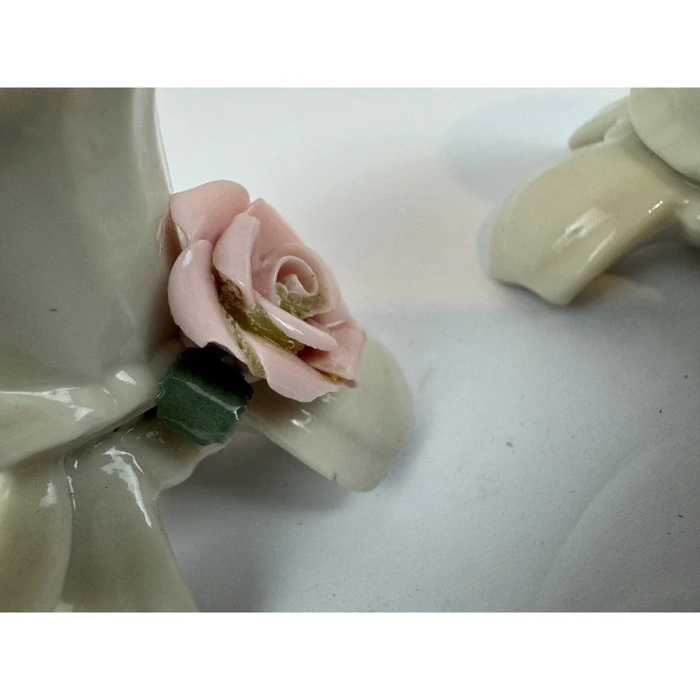 Vintage Ceramic Pink Rose Candle Holder Set Cottagecore Porcelain Taper Pair